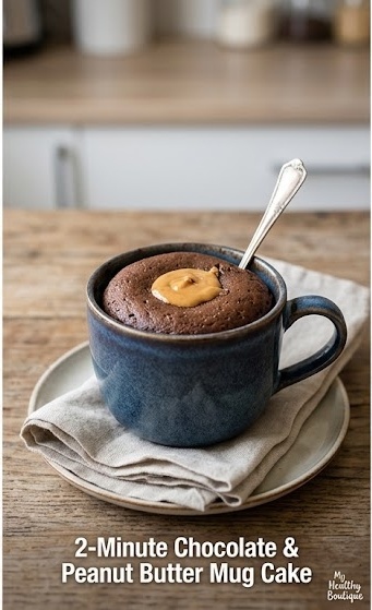 2-Minute Chocolate & Peanut Butter Mug Cake